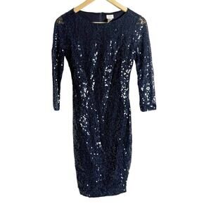 Cache Navy Blue Sequined Bodycon Sheath Mini Cocktail Dress Size 0